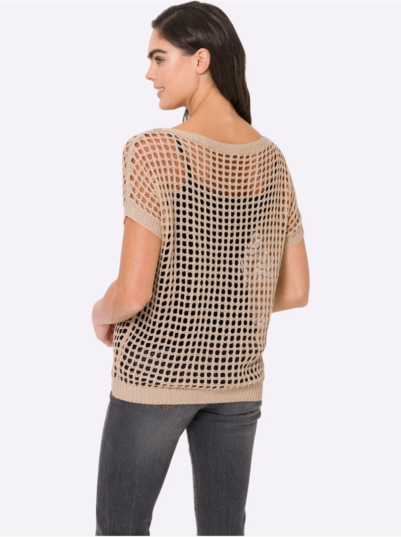Pull ajouré motif ajouré léger - taille standard - helline Sable - Kiabi
