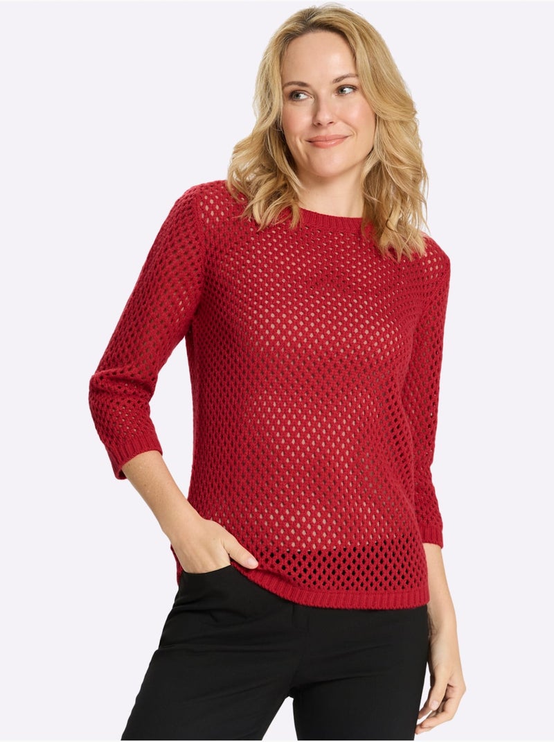Pull Ajouré Motif Ajouré Léger - Taille Standard - Moda Vilona Rouge - Kiabi
