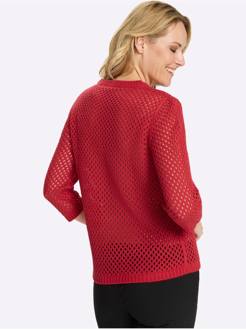 Pull Ajouré Motif Ajouré Léger - Taille Standard - Moda Vilona Rouge - Kiabi