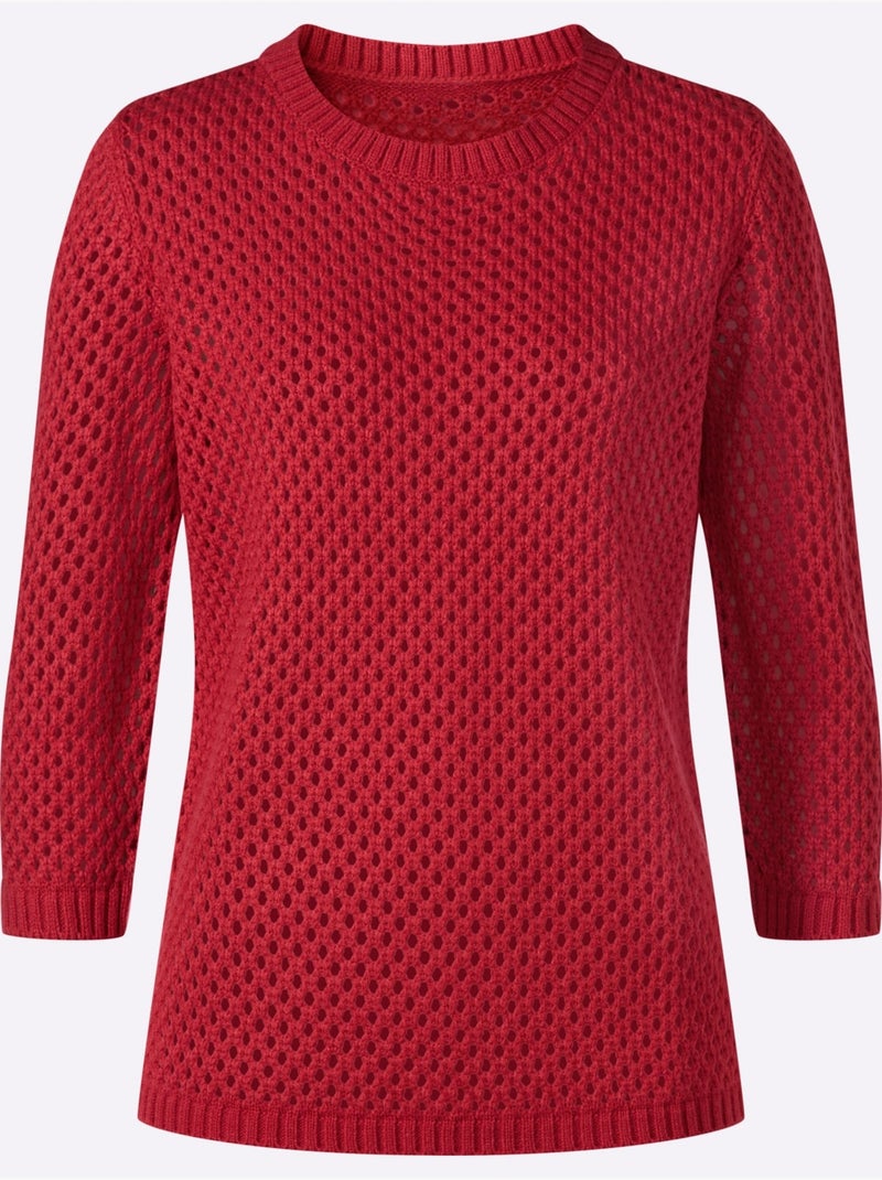 Pull Ajouré Motif Ajouré Léger - Taille Standard - Moda Vilona Rouge - Kiabi