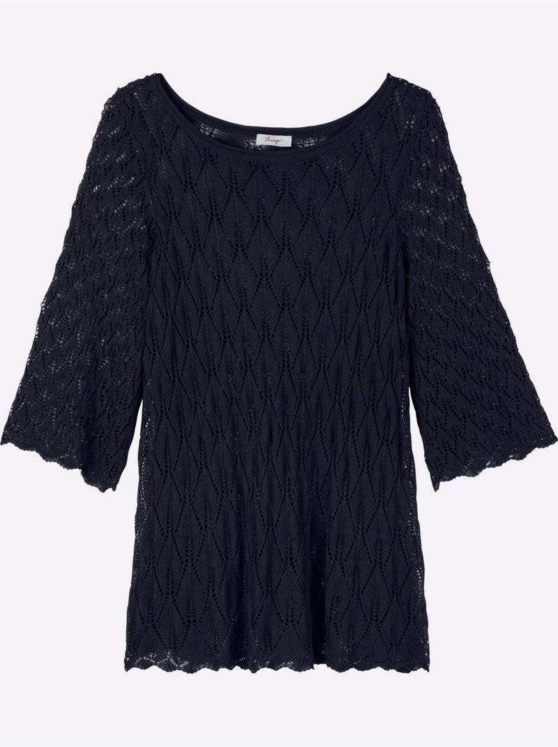 Pull Ajouré Motif Ajouré Transparent Discret - Taille Standard - Sheego Bleu foncé - Kiabi