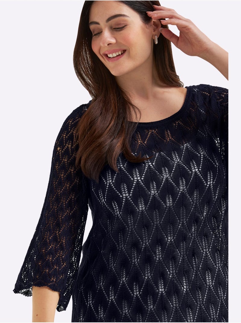 Pull Ajouré Motif Ajouré Transparent Discret - Taille Standard - Sheego Bleu foncé - Kiabi