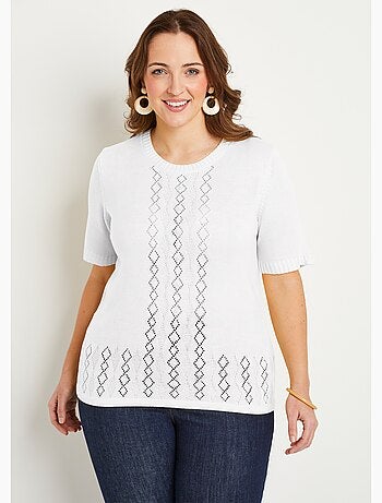 Pull ajouré perlé manches courtes - Afibel