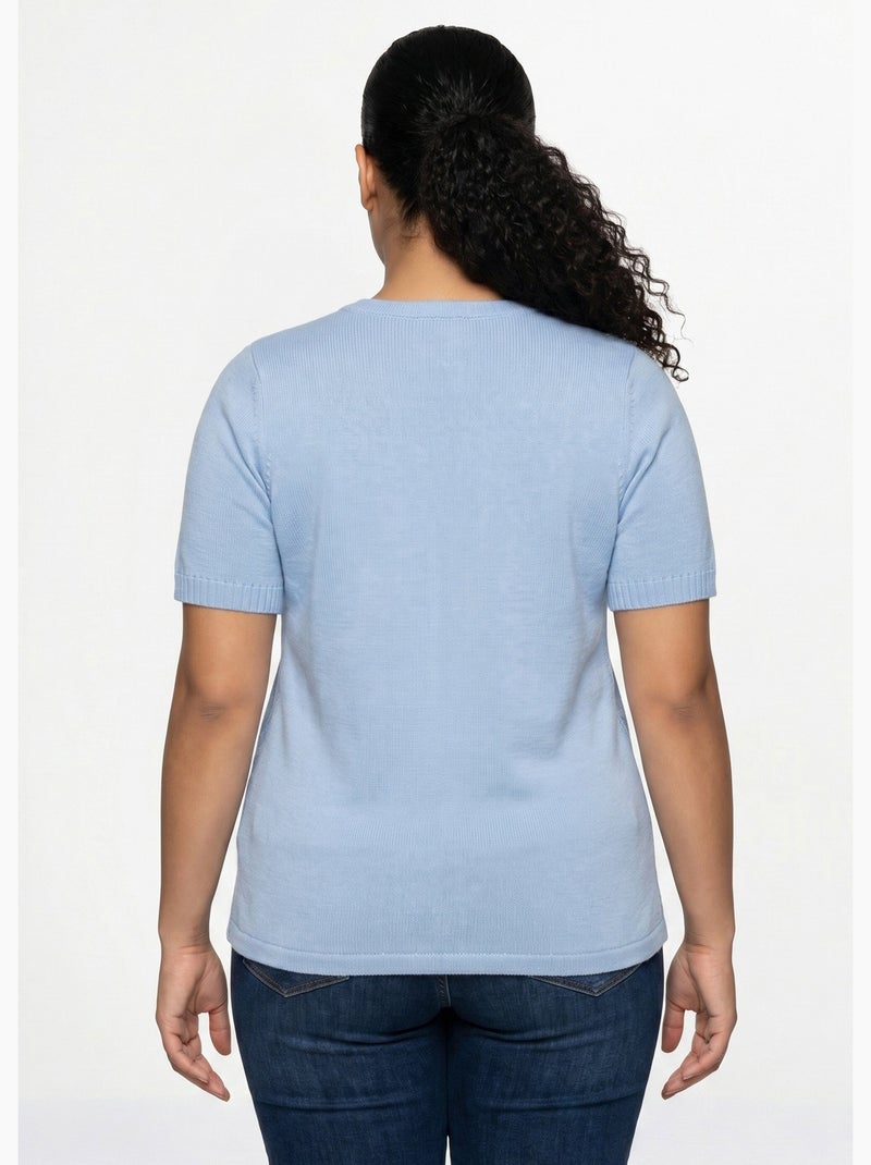 Pull ajouré perlé manches courtes - Afibel Bleu - Kiabi