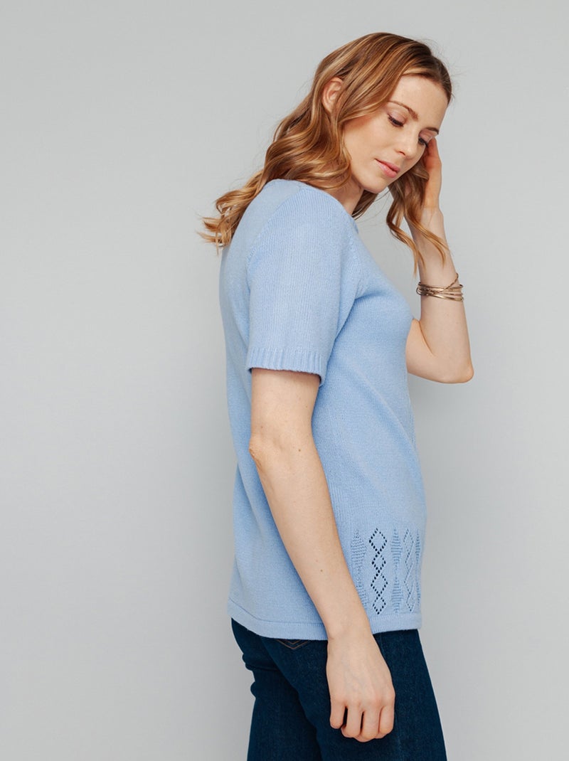 Pull ajouré perlé manches courtes - Afibel Bleu - Kiabi