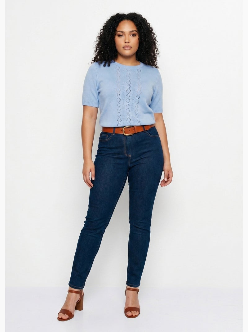 Pull ajouré perlé manches courtes - Afibel Bleu - Kiabi