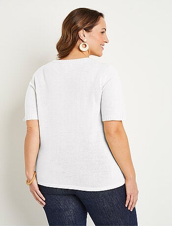 Pull ajouré perlé manches courtes