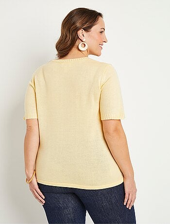 Pull ajouré perlé manches courtes