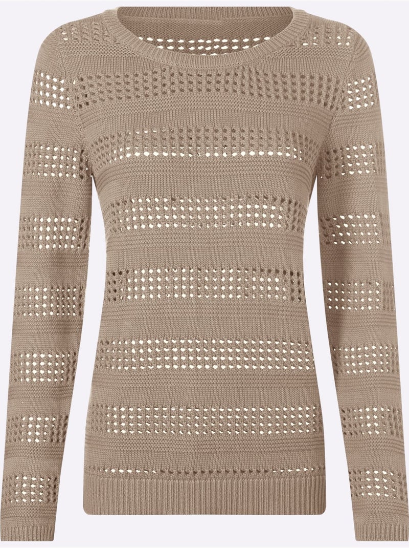 Pull Ajouré Pur Coton - Taille Standard - Helline Beige - Kiabi