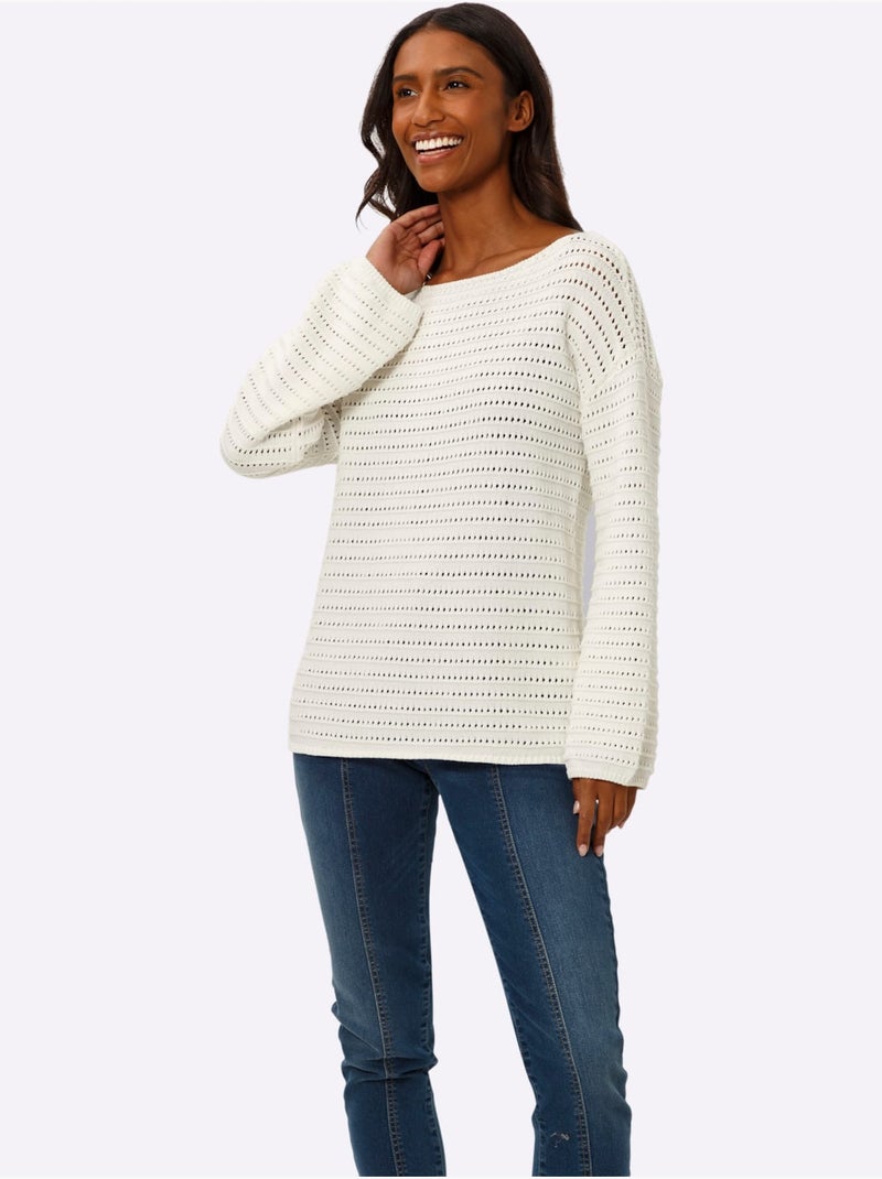 Pull Ajouré Pur Coton - Taille Standard - Helline Ecru - Kiabi