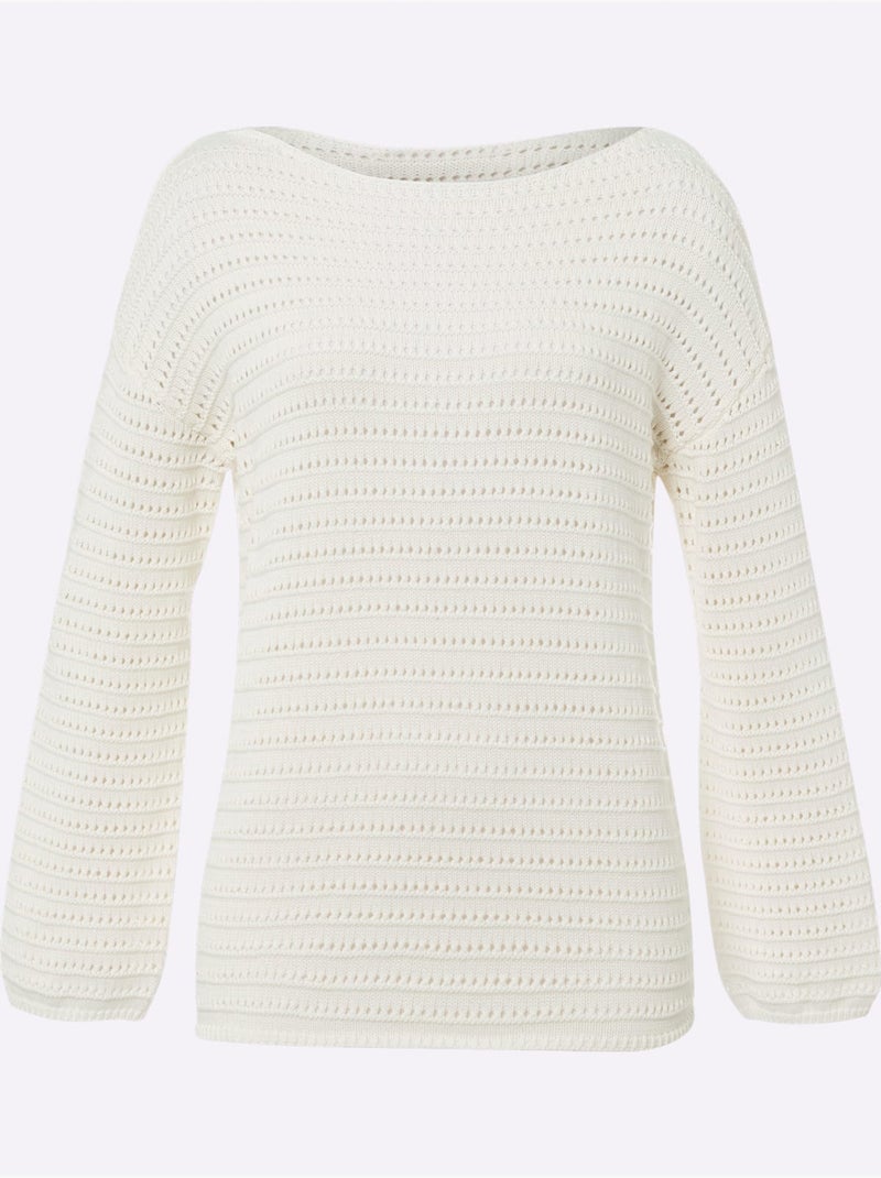 Pull Ajouré Pur Coton - Taille Standard - Helline Ecru - Kiabi