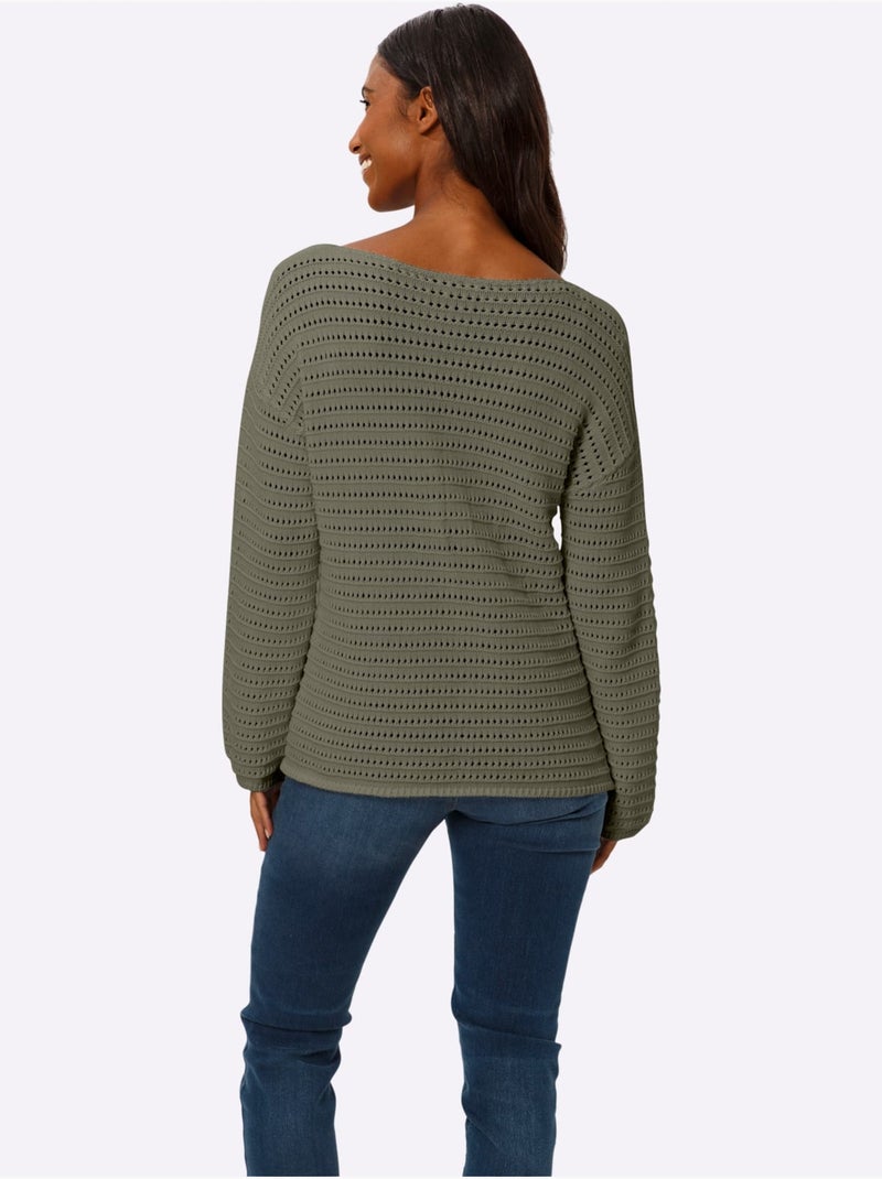 Pull Ajouré Pur Coton - Taille Standard - Helline Kaki - Kiabi
