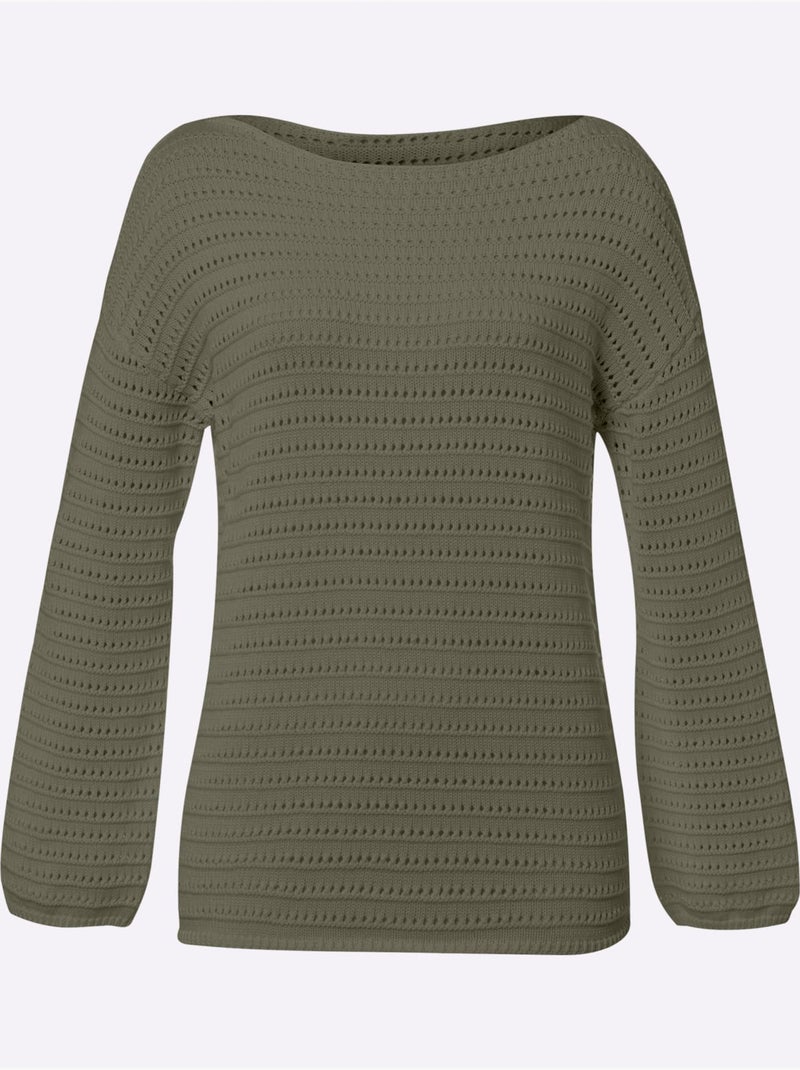 Pull Ajouré Pur Coton - Taille Standard - Helline Kaki - Kiabi