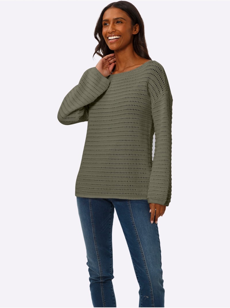 Pull Ajouré Pur Coton - Taille Standard - Helline Kaki - Kiabi