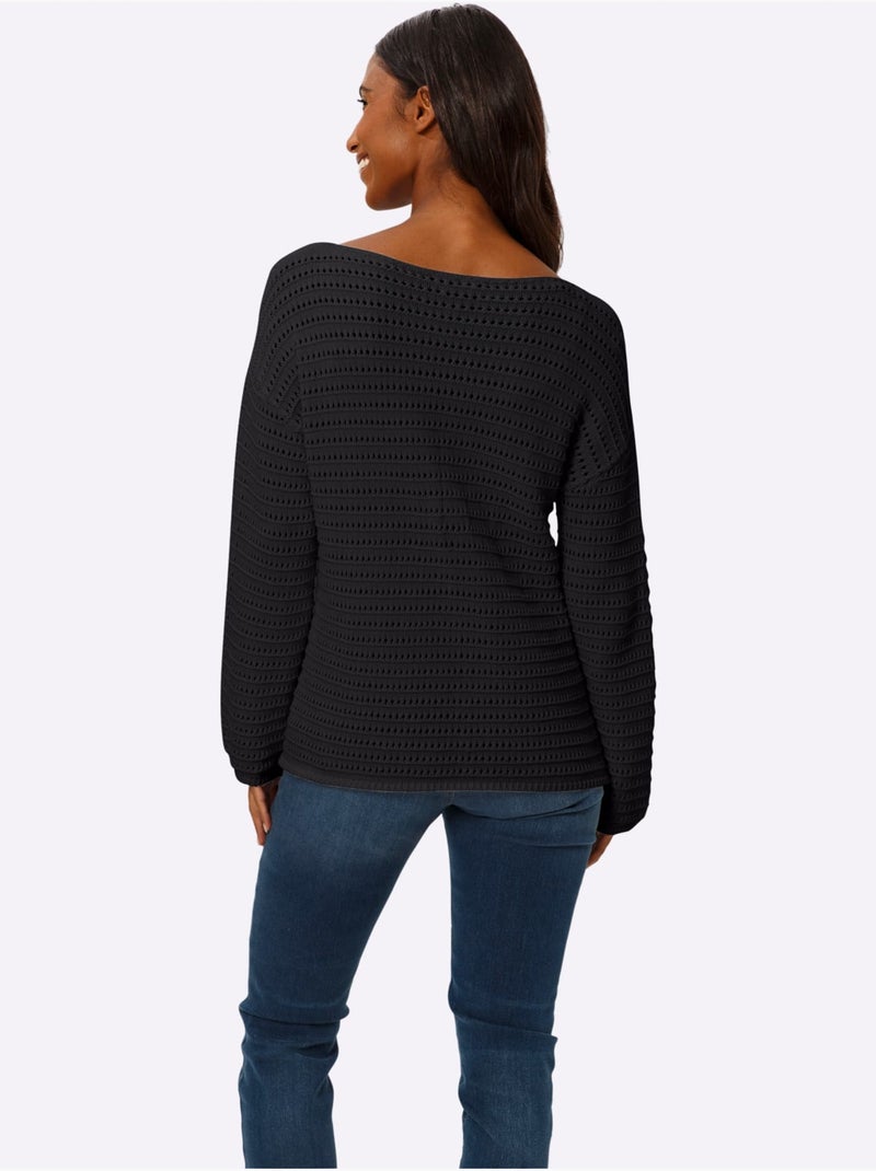 Pull Ajouré Pur Coton - Taille Standard - Helline Noir - Kiabi