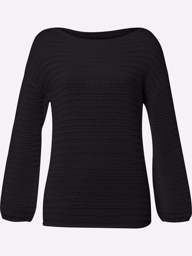 Pull Ajouré Pur Coton - Taille Standard - Helline Noir - Kiabi