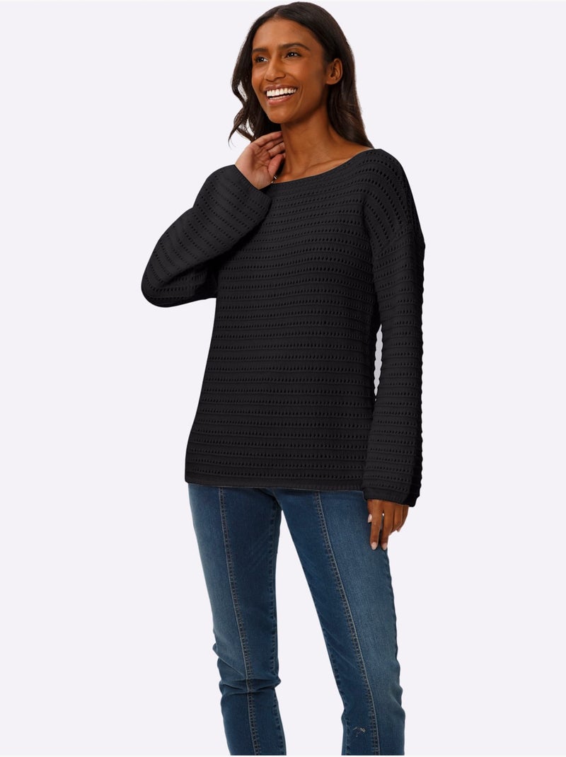 Pull Ajouré Pur Coton - Taille Standard - Helline Noir - Kiabi