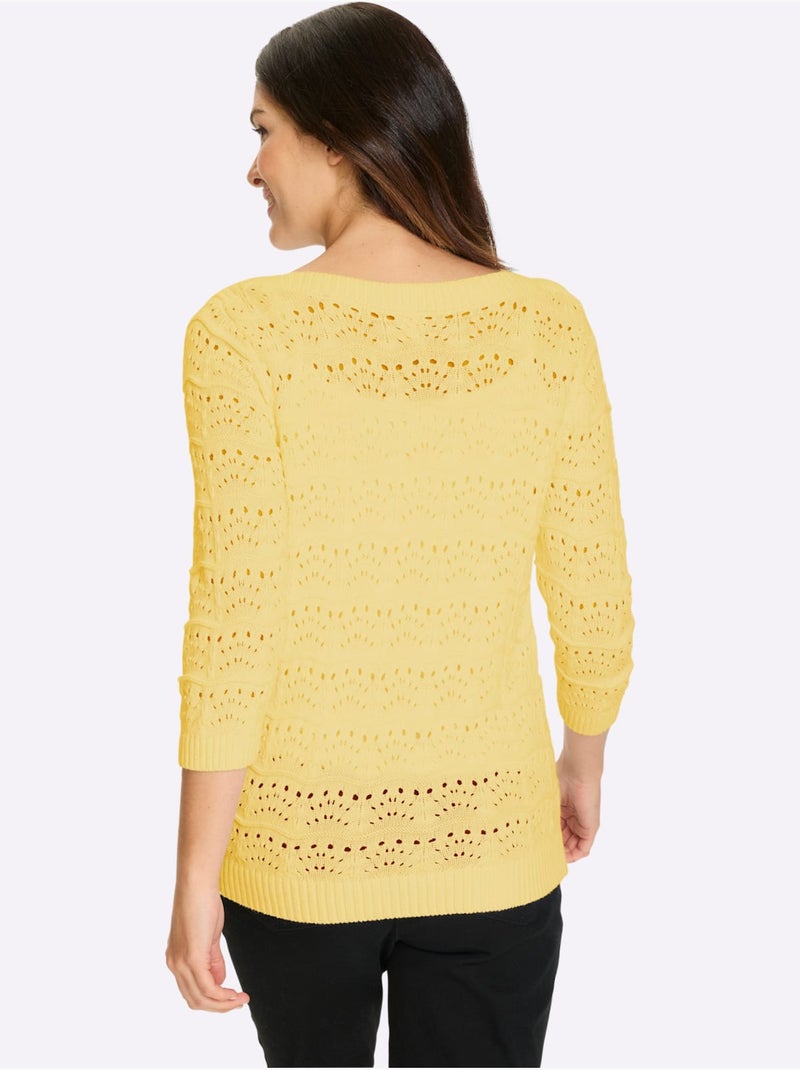 Pull Ajouré Pur Coton - Taille Standard - Moda Vilona Jaune citron - Kiabi