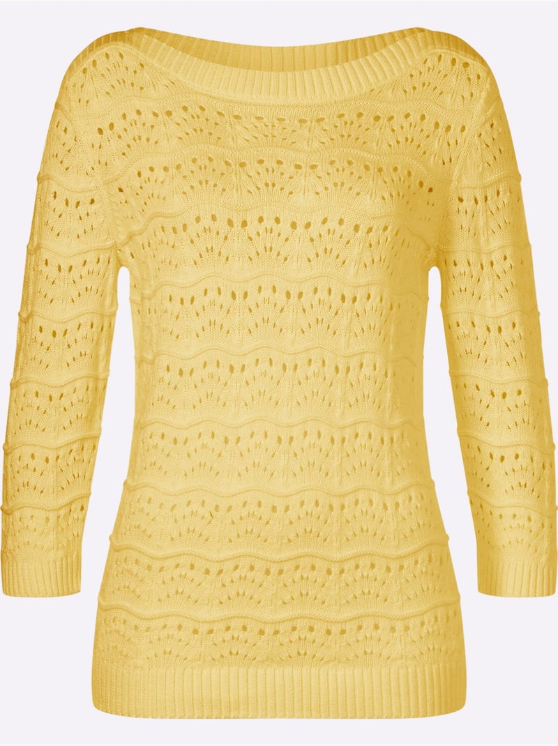 Pull Ajouré Pur Coton - Taille Standard - Moda Vilona Jaune citron - Kiabi