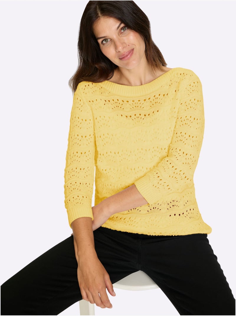 Pull Ajouré Pur Coton - Taille Standard - Moda Vilona Jaune citron - Kiabi
