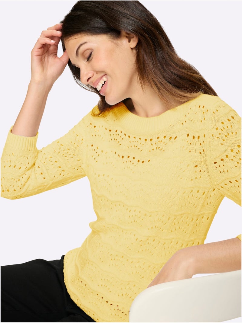Pull Ajouré Pur Coton - Taille Standard - Moda Vilona Jaune citron - Kiabi