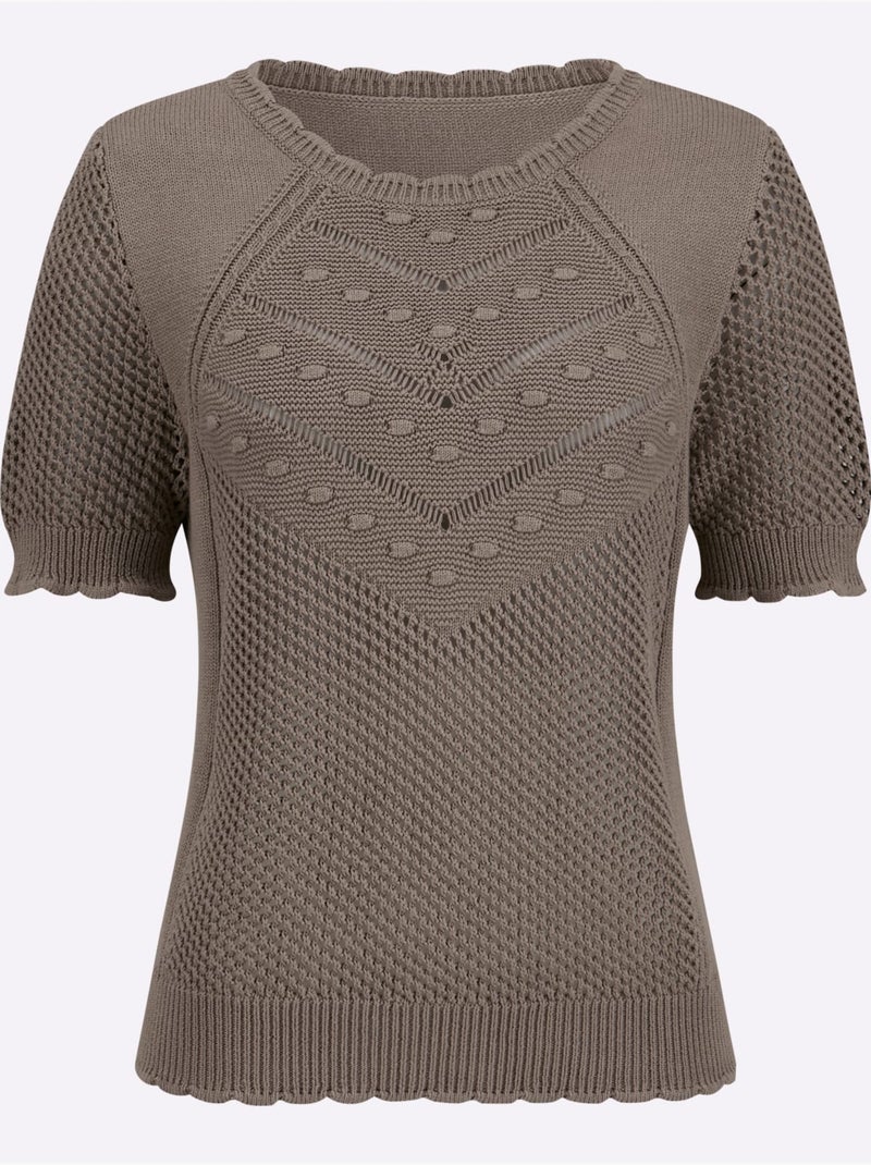 Pull Ajouré Pur Coton - Taille Standard - Witt Gris taupe - Kiabi