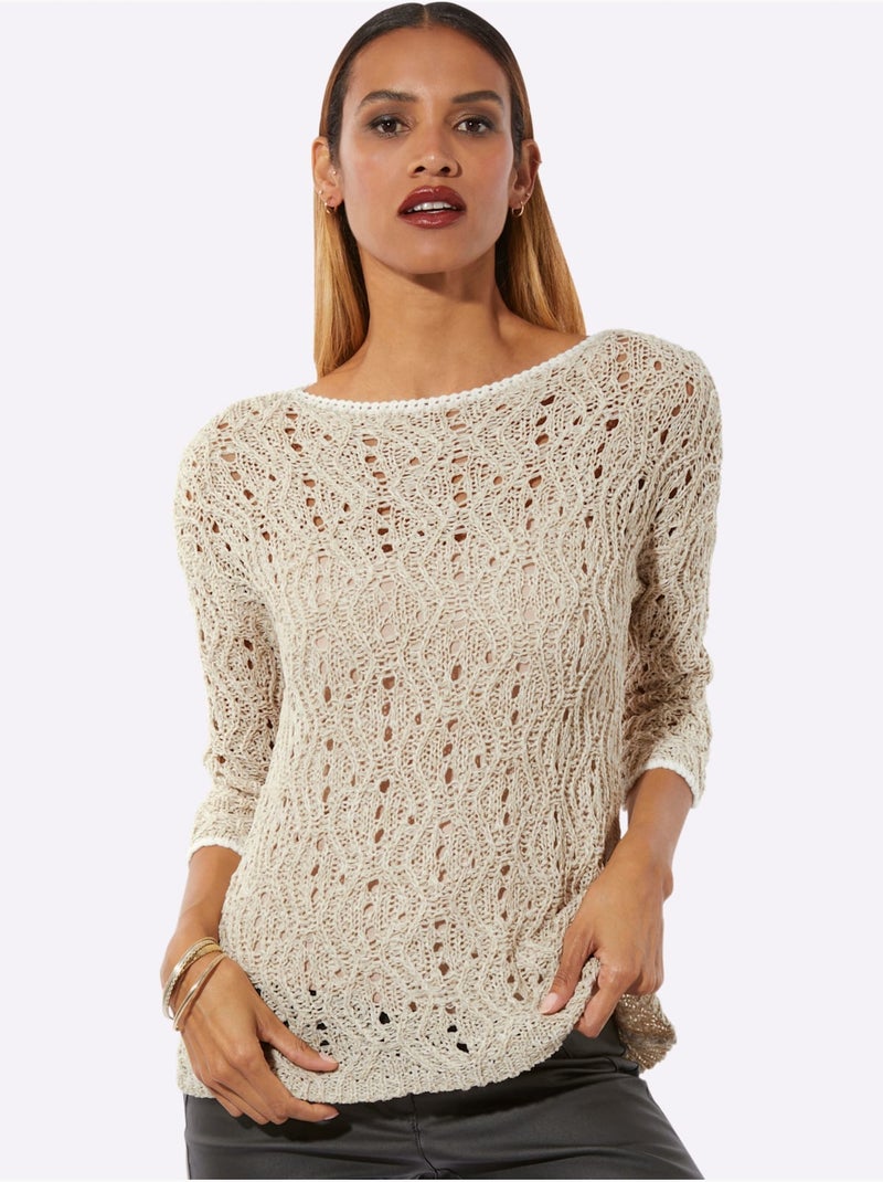 Pull Ajouré Superbe Motif Ajouré - Taille Standard - Helline Ecru/Sable - Kiabi