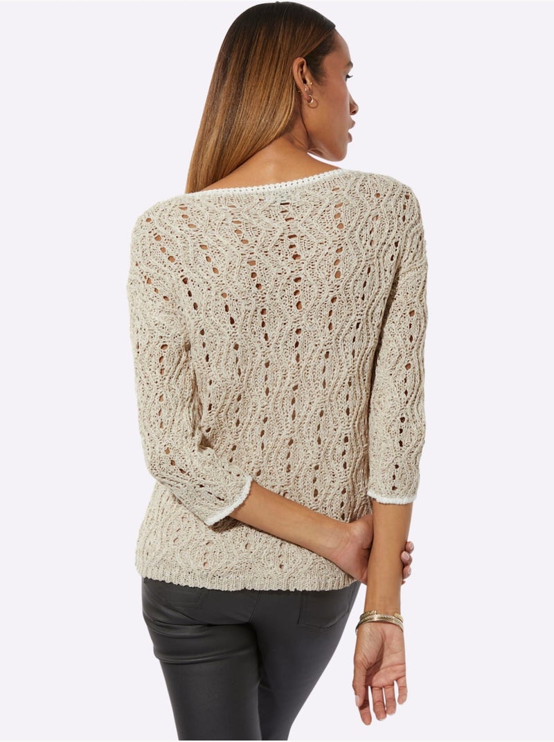 Pull Ajouré Superbe Motif Ajouré - Taille Standard - Helline Ecru/Sable - Kiabi