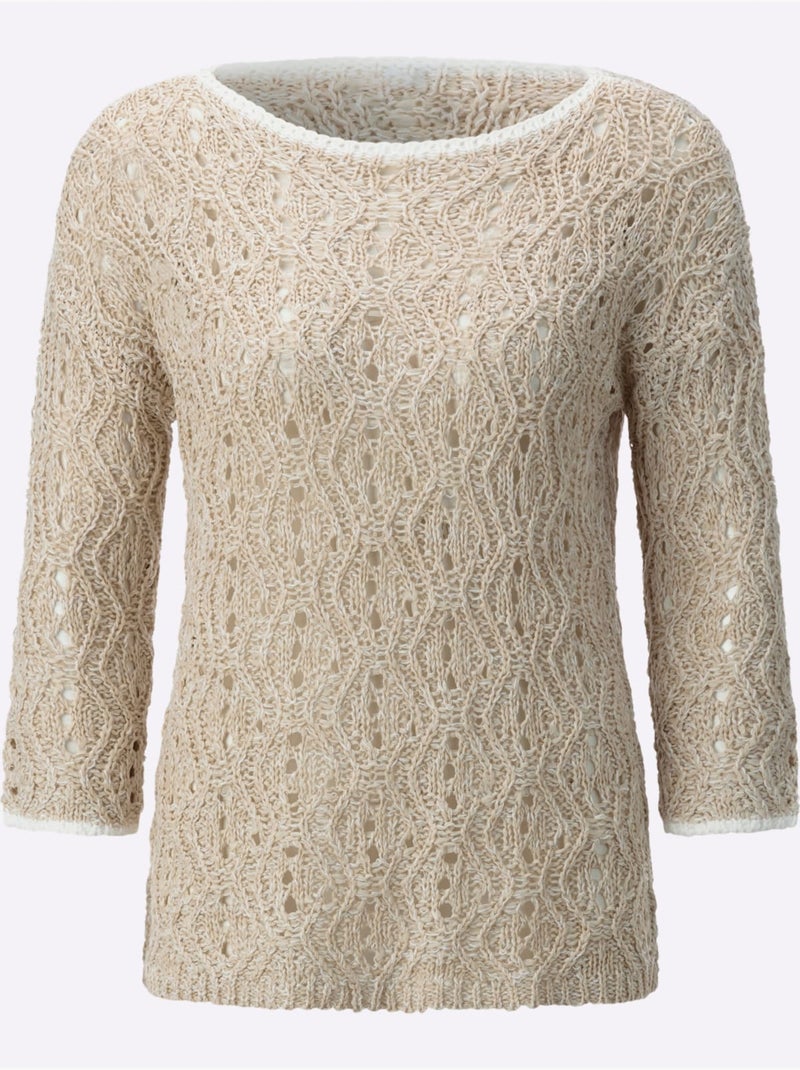 Pull Ajouré Superbe Motif Ajouré - Taille Standard - Helline Ecru/Sable - Kiabi