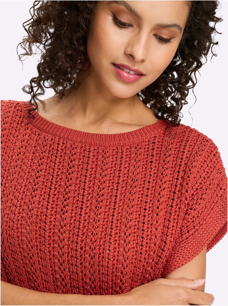 Pull ajouré superbe motif ajouré - taille standard - helline Terre cuite - Kiabi