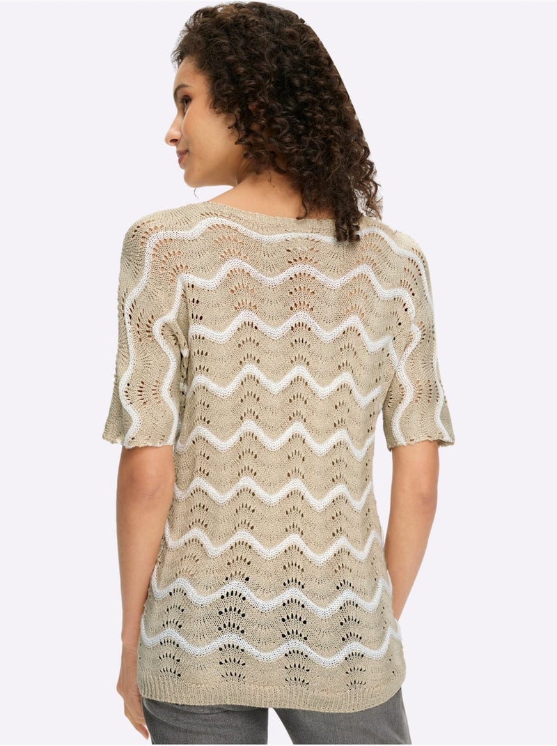 Pull Ajouré Tricot Ajouré - Taille Standard - Helline Sable - Kiabi