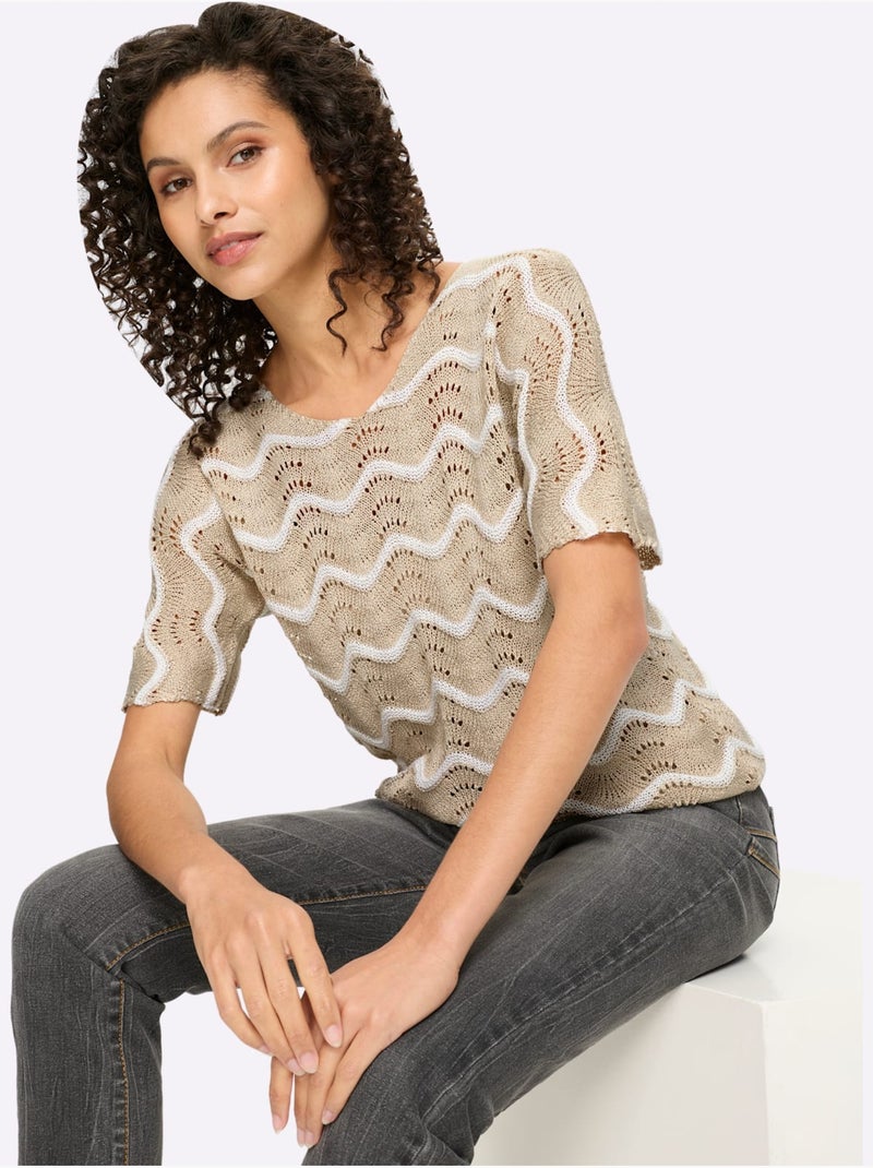 Pull Ajouré Tricot Ajouré - Taille Standard - Helline Sable - Kiabi