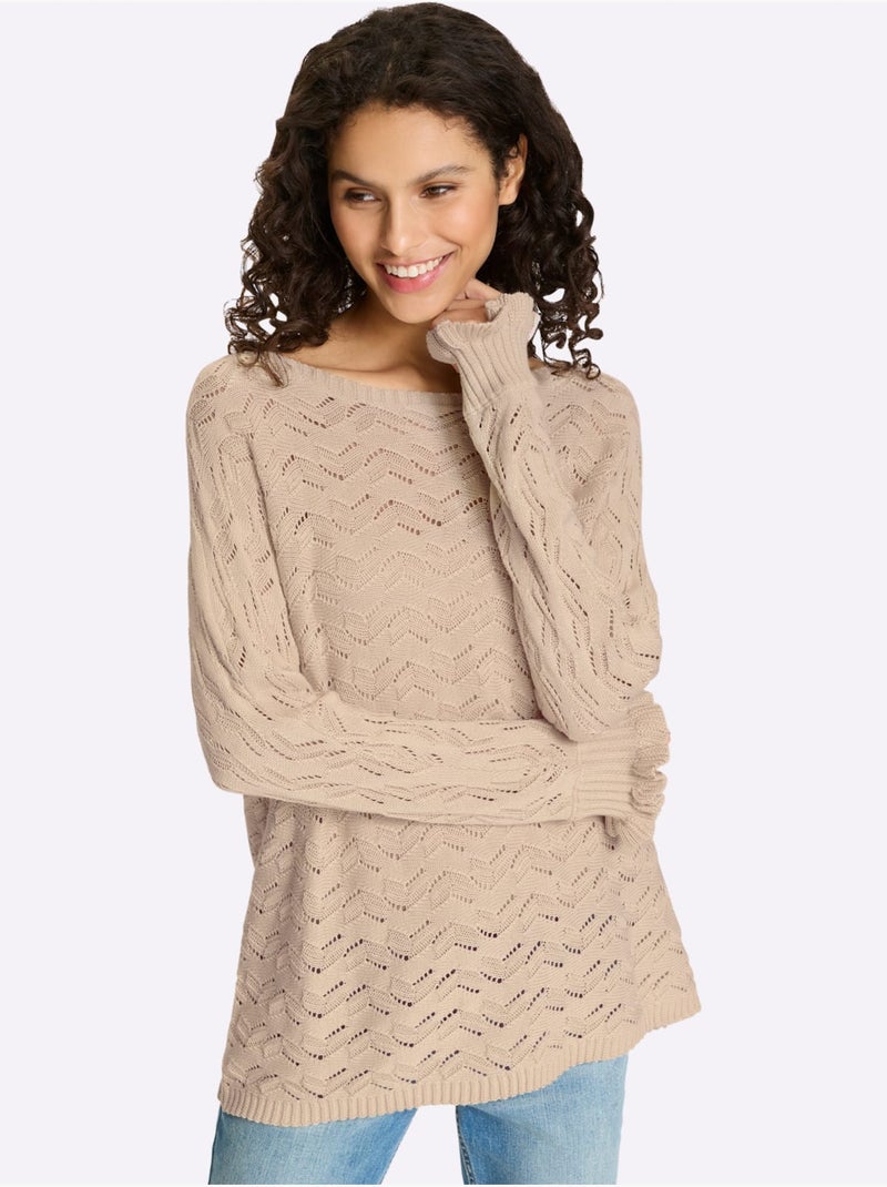 Pull Ajouré Tricot Ajouré - Taille Standard - Helline Sable - Kiabi