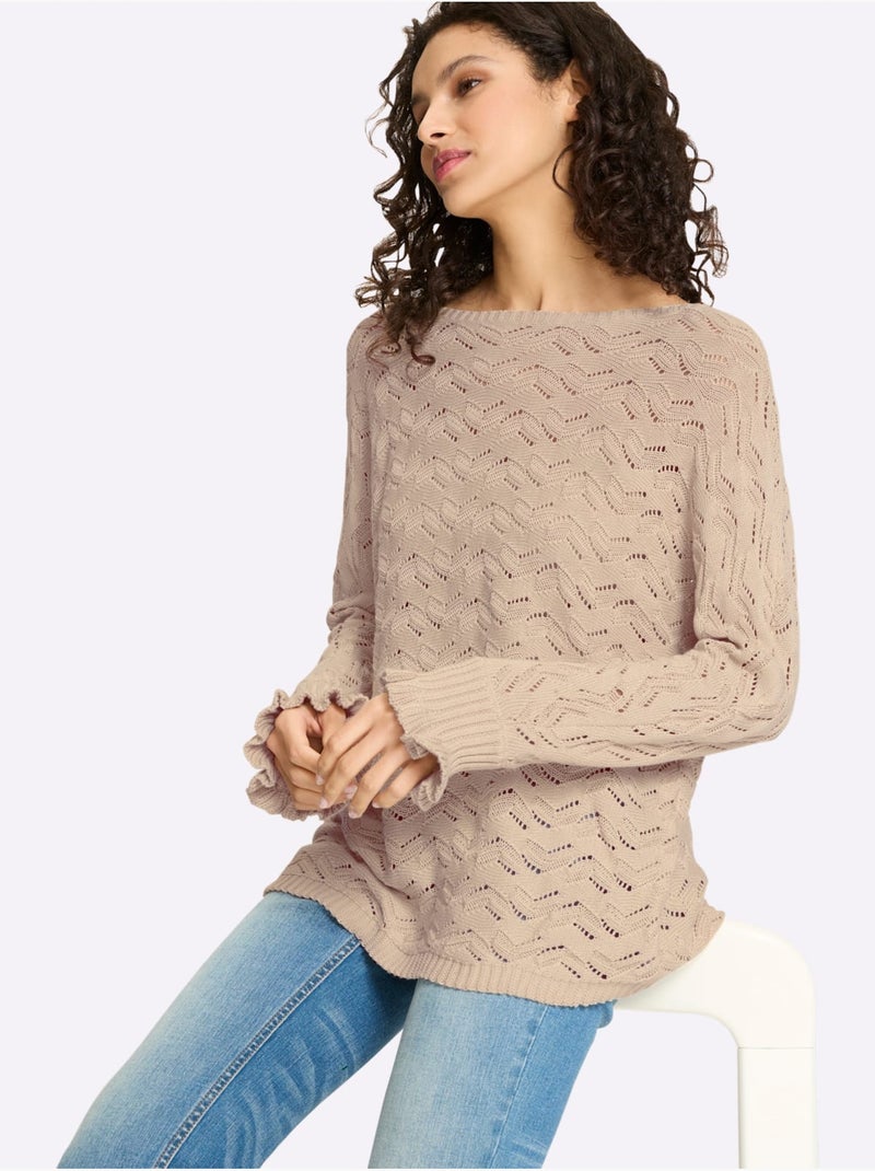 Pull Ajouré Tricot Ajouré - Taille Standard - Helline Sable - Kiabi