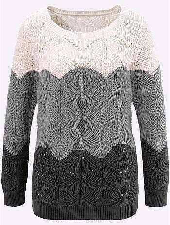 Pull à encolure ronde en tricot ajouré avec finitions côtelées - Taille standard - Moda Vilona