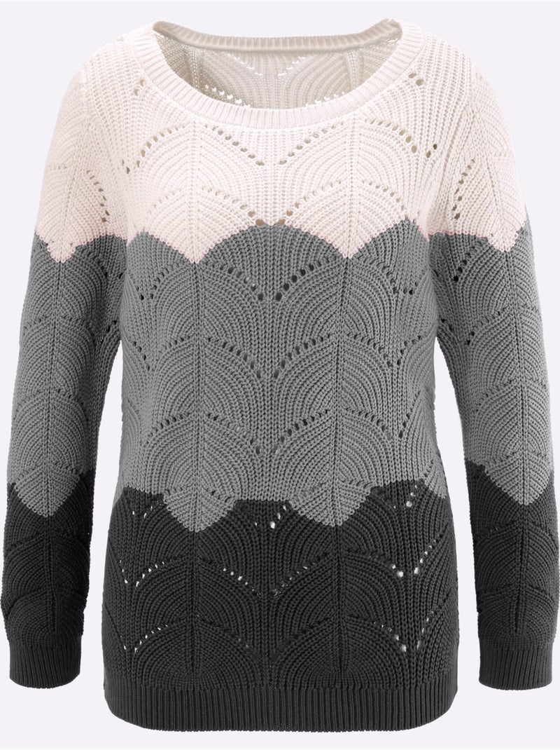 Pull Ajouré Tricot Ajouré - Taille Standard - Moda Vilona Gris Ecru - Kiabi