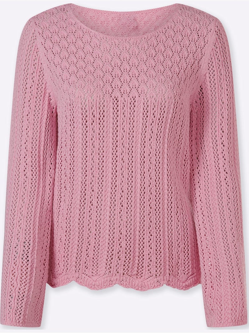 Pull Ajouré Tricot Estival Très Léger - Taille Standard - Helline Rose - Kiabi