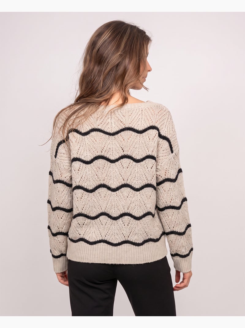 Pull ajouré vagues contrastées korlia Ecru - Kiabi