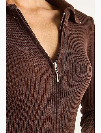 Pull ajusté à manches longues en maille côtelée avec col zippé lucci