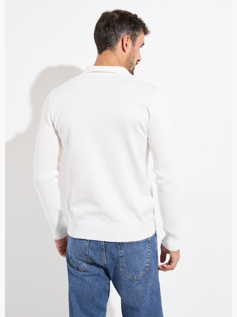 Pull ajusté col polo, manches longues - AFIBEL Blanc - Kiabi