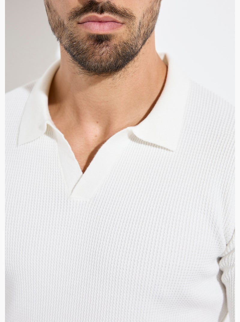 Pull ajusté col polo, manches longues - AFIBEL Blanc - Kiabi