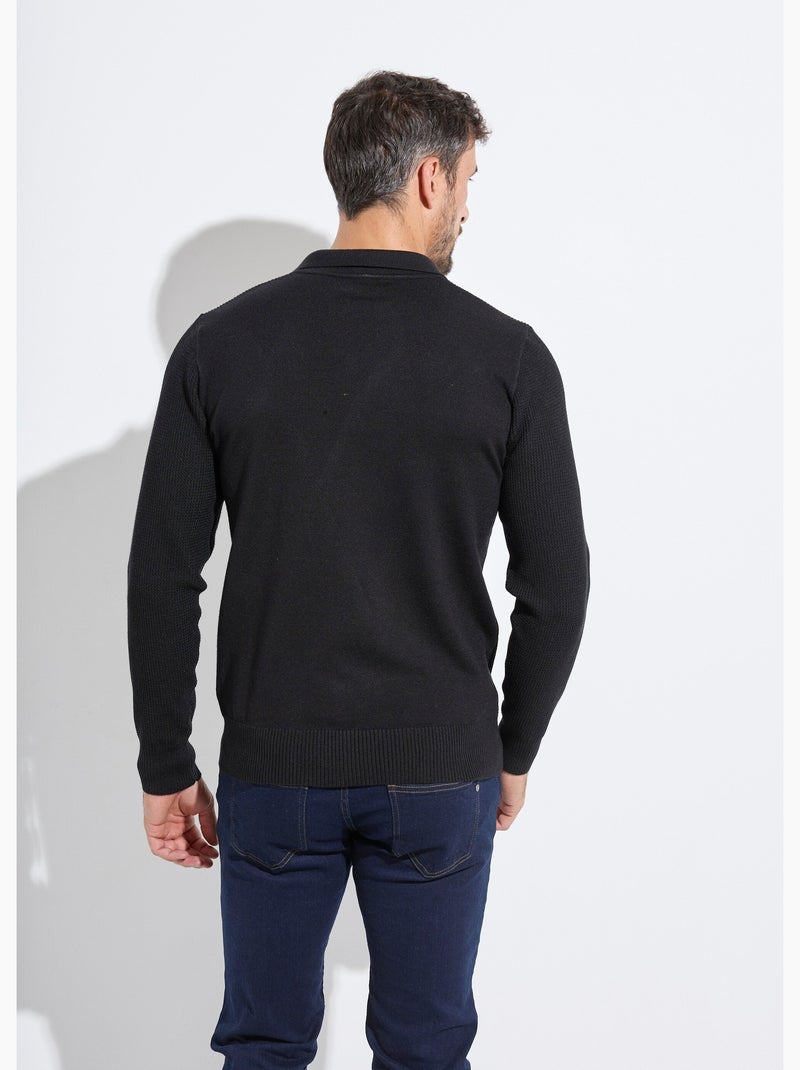 Pull ajusté col polo, manches longues - AFIBEL Noir - Kiabi