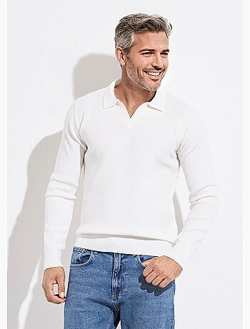 Pull ajusté col polo, manches longues