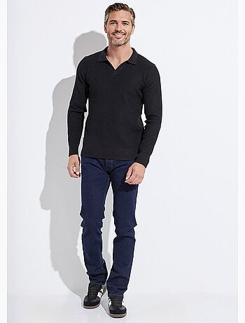 Pull ajusté col polo, manches longues