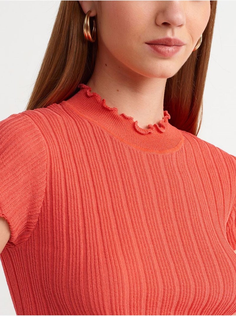 Pull ajusté en maille côtelée à col montant court dilvin Orange - Kiabi