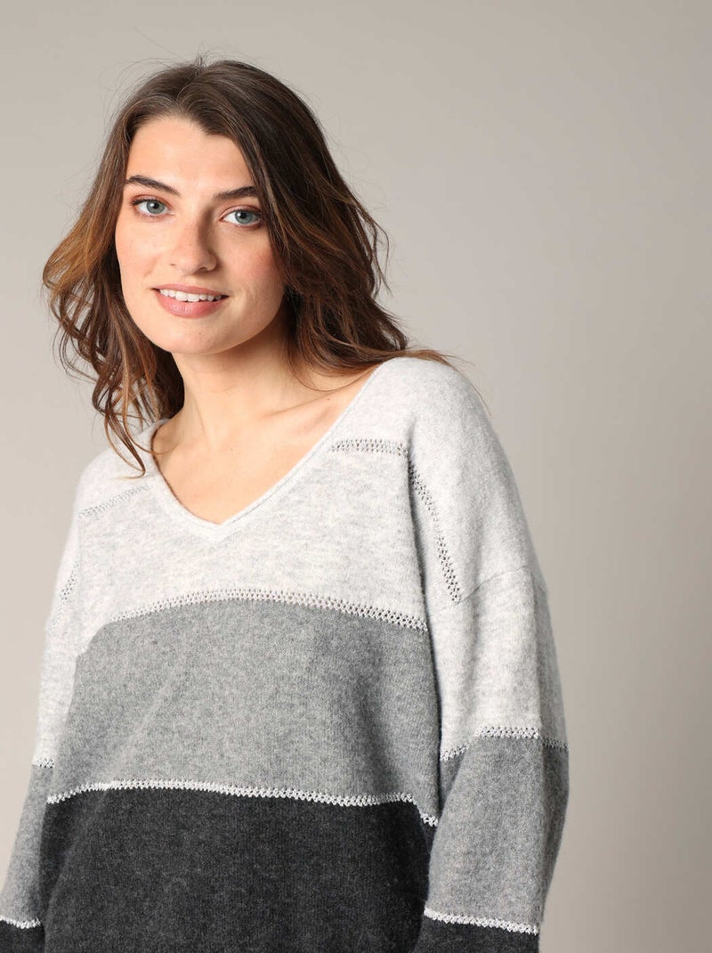 Pull ample à rayures  'Deeluxe' Gris - Kiabi