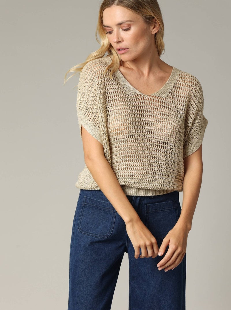 Pull ample en viscose tout en crochet lurex beige 'Deeluxe' Doré/or - Kiabi