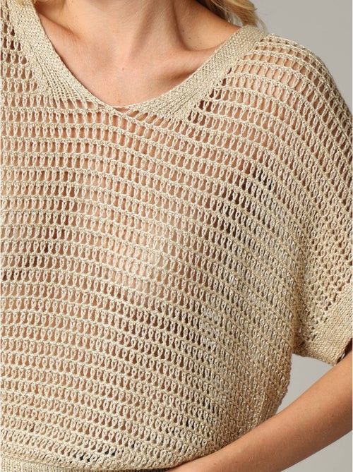 Pull ample en viscose tout en crochet lurex beige 'Deeluxe' - Kiabi