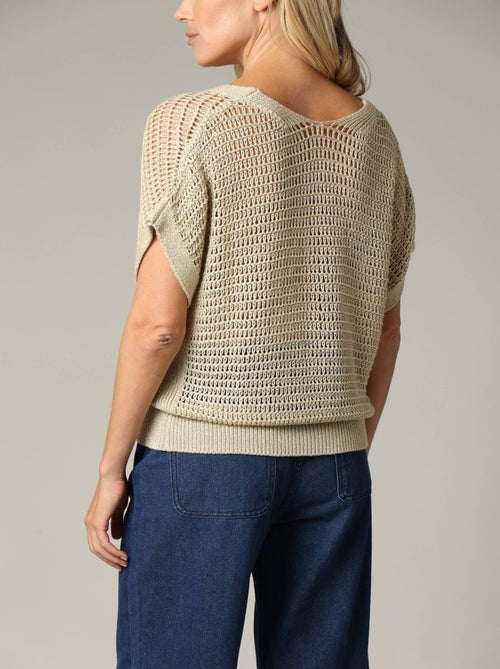 Pull ample en viscose tout en crochet lurex beige 'Deeluxe' - Kiabi