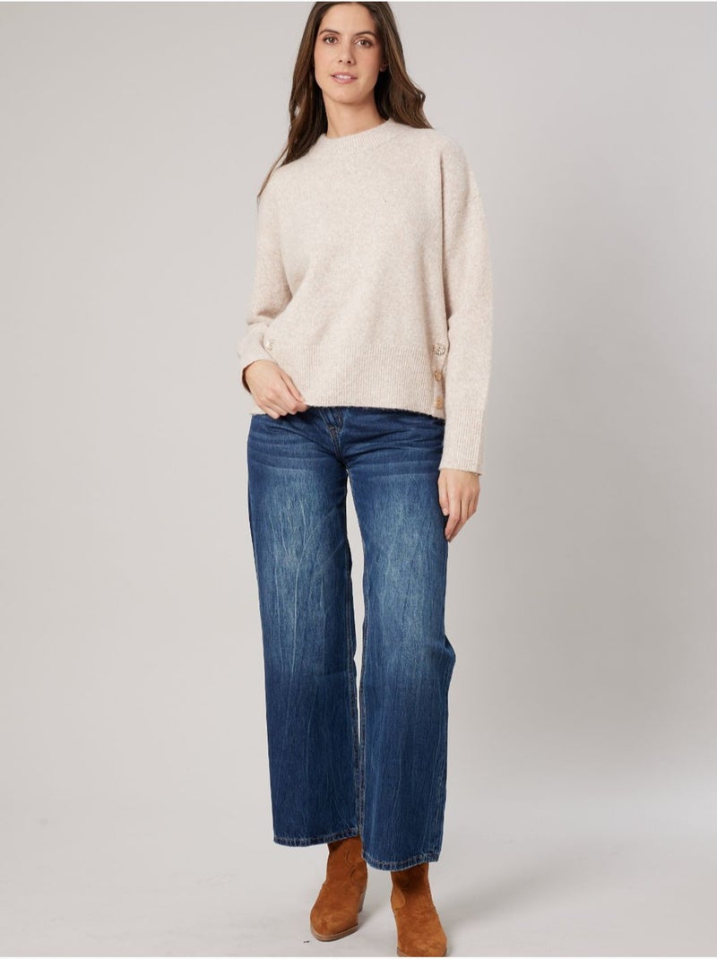 Pull ample femme en maille douce 'deeluxe' Beige - Kiabi